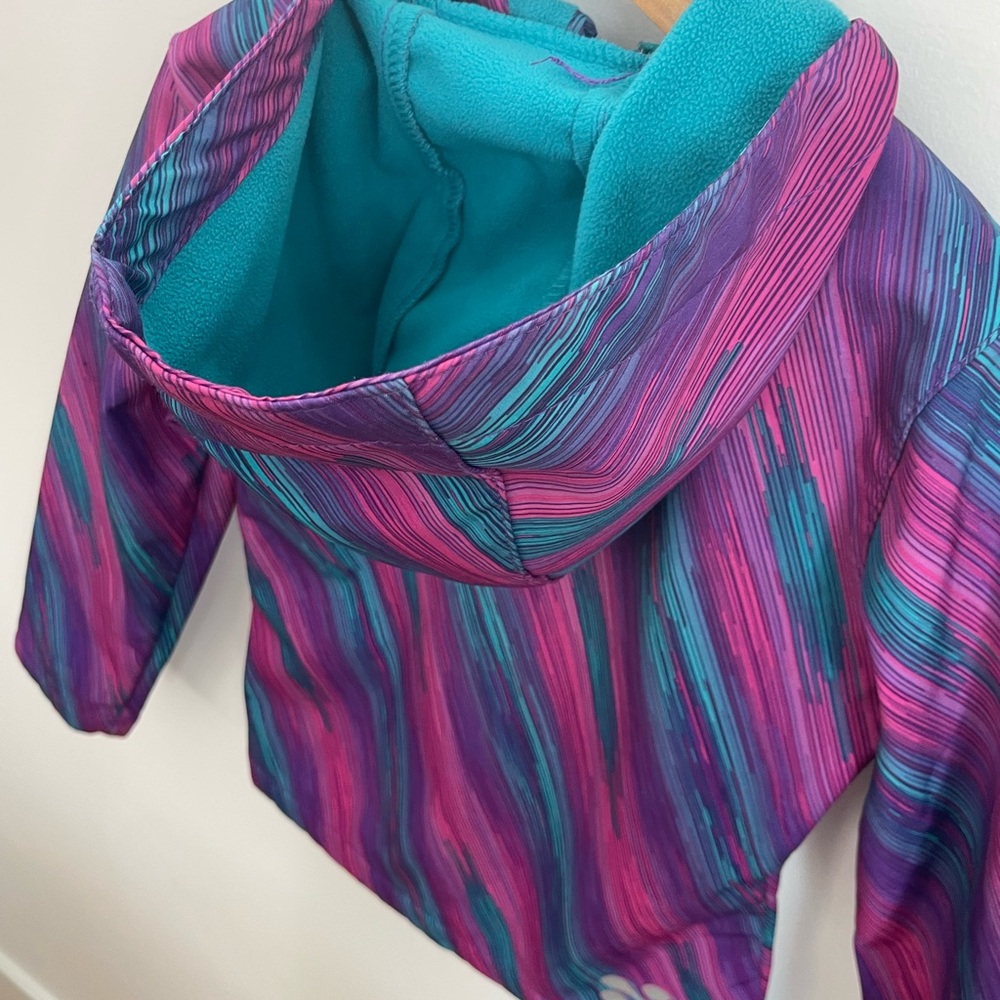 XMTN Softshell Fleece Lined Coat, Hood, Pink Purple Aqua, Pockets, Like New